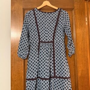 Boden Blue and Burgundy Floral Long Sleeve Dress